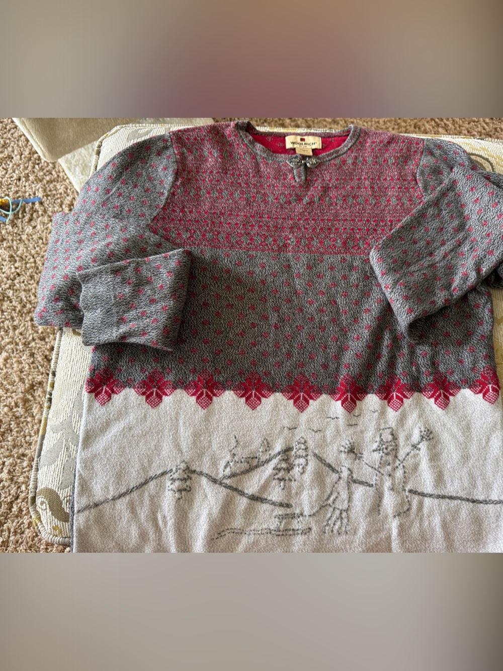 Woolrich Nordic sweater winter fair isle snowman medium vintage ski cottage